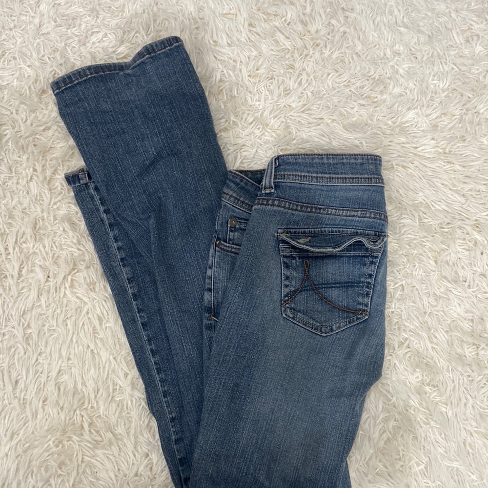 Boot cut dark wash low rise jeans